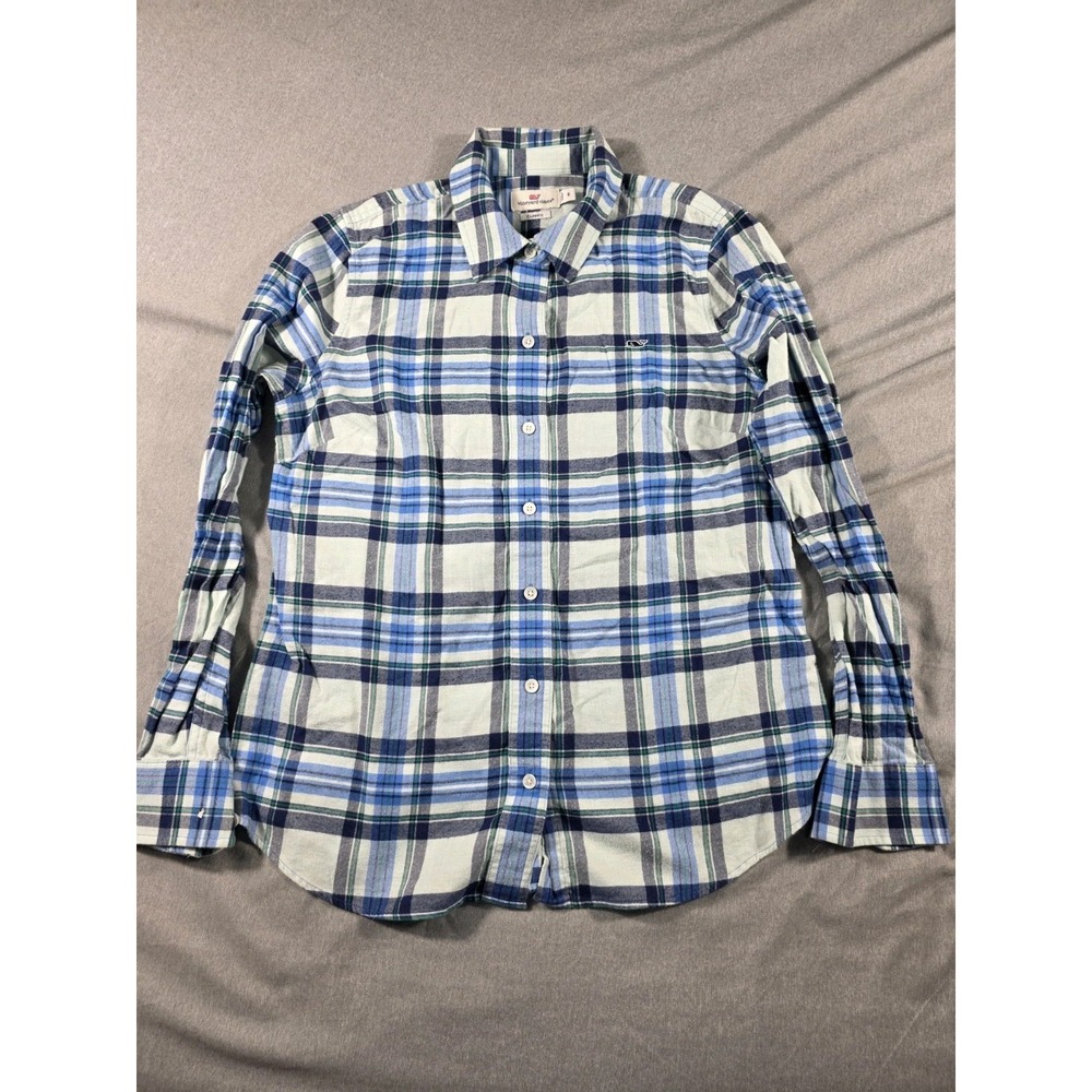 Vineyard Vines Flannel Shirt Womens Small Blue Plaid Button‎ Up Long Sleeve